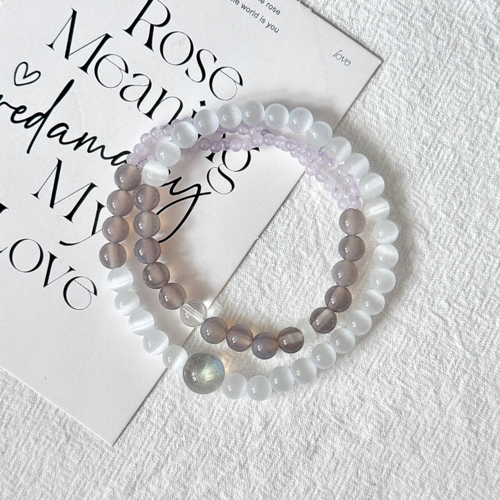 Moonstone,Clear Quartz,Jade,Agate Bracelet