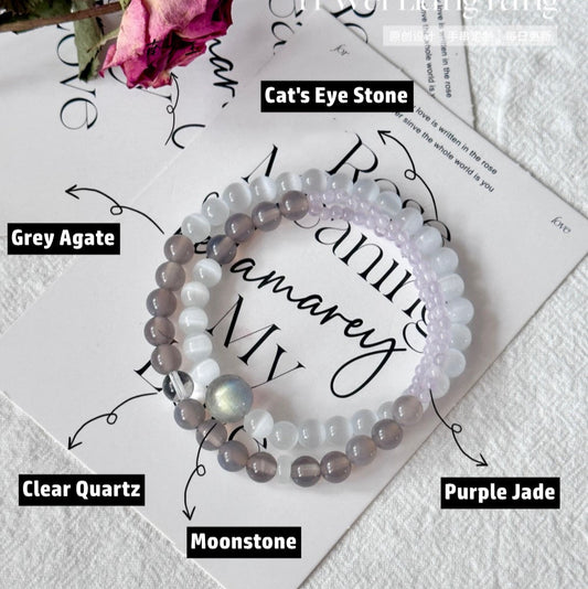 Moonstone,Clear Quartz,Jade,Agate Bracelet