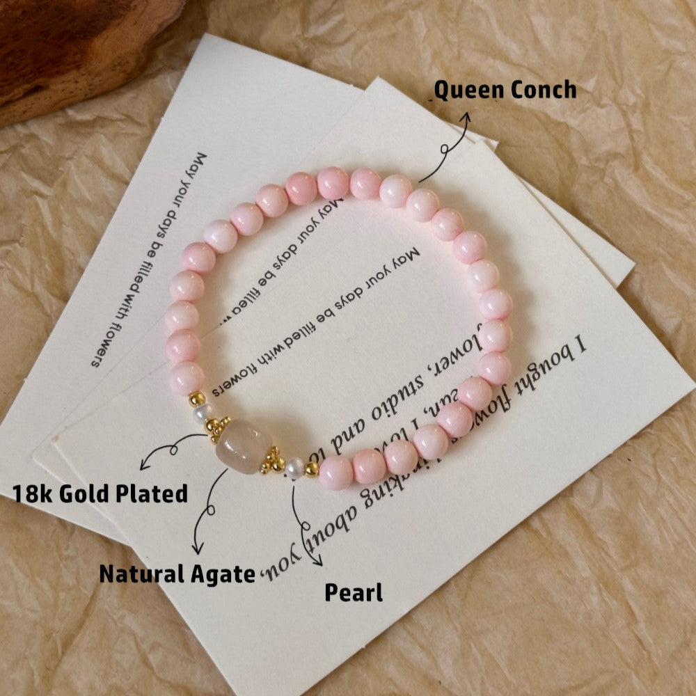 Pink Queen Conch,Agate Pearl Bracelet