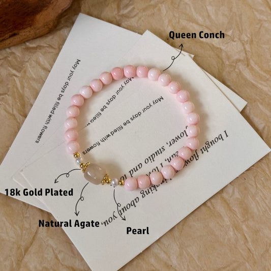 Pink Queen Conch,Agate Pearl Bracelet