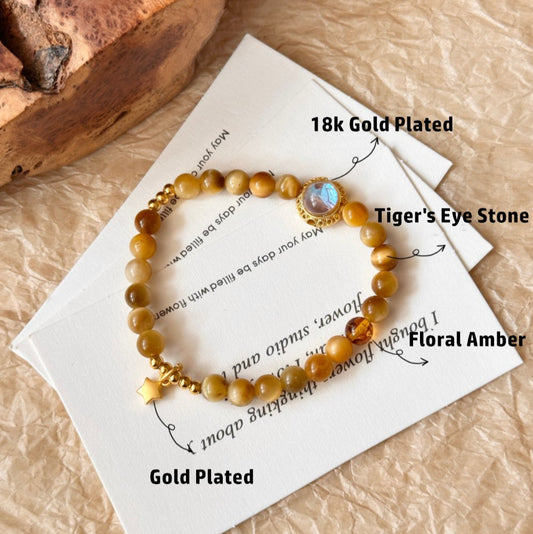 Tiger's Eye Stone,Floral Amber Bracelet