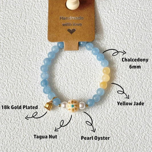 Jade,Pearl,Blue Gemstone Bead Bracelet