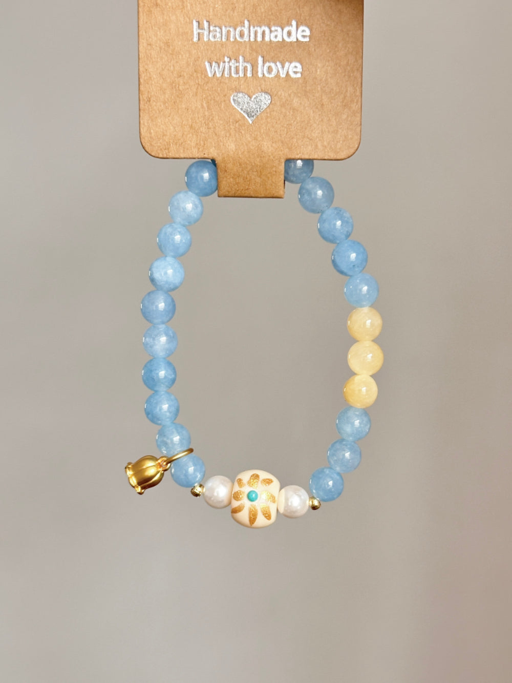Jade,Pearl,Blue Gemstone Bead Bracelet