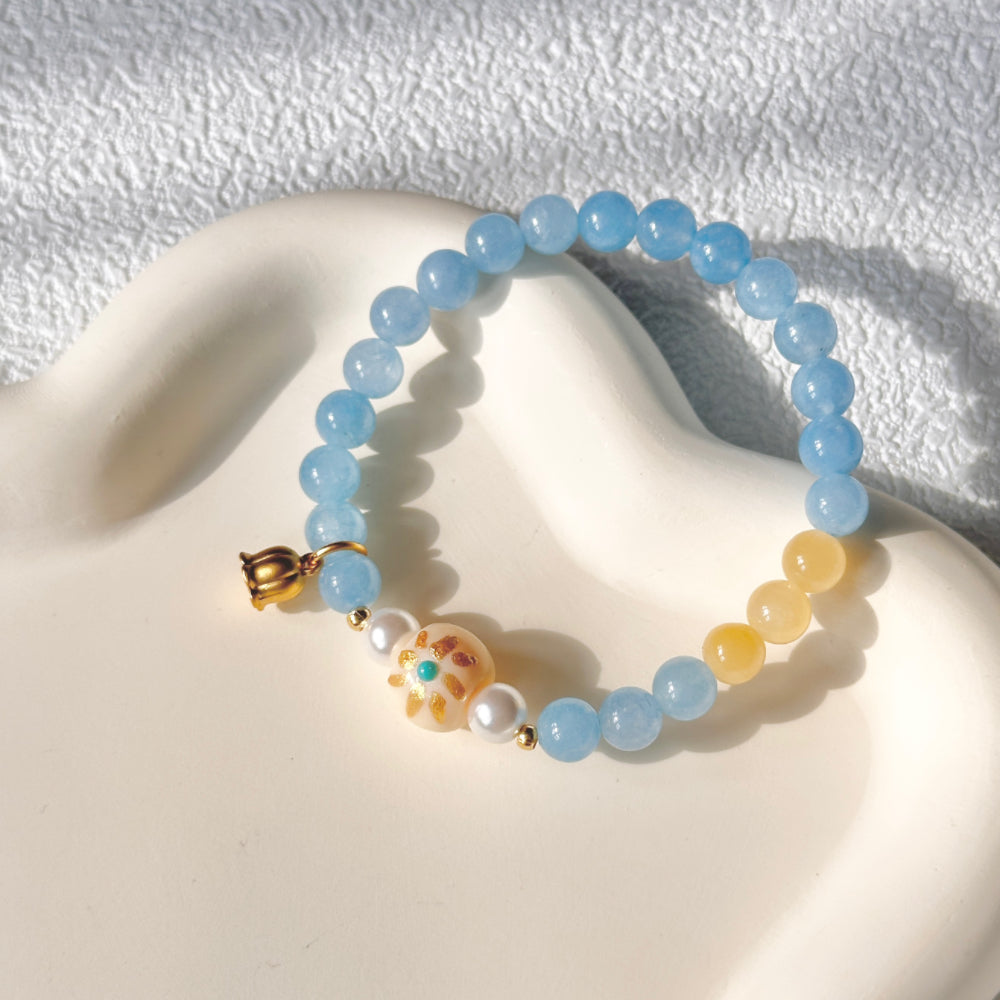 Jade,Pearl,Blue Gemstone Bead Bracelet