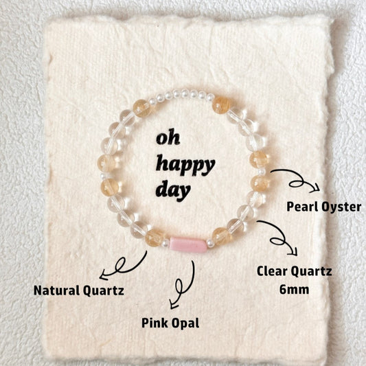 Pink Opal,Clear Quartz,Pearl Bracelet