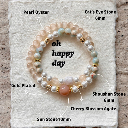 Sunstone,Pearl,Agate Natural Stone Bracelet