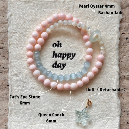 Pink Queen Conch Blue Star Bracelet