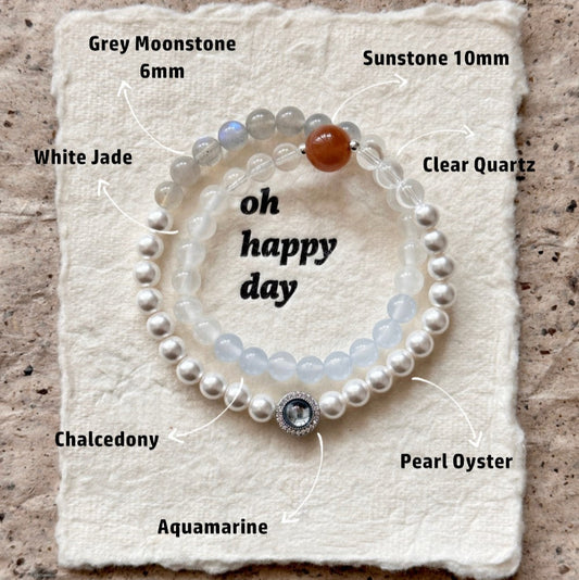 Moonstone Pearl Clear Quartz Jade Sunstone Bracelet