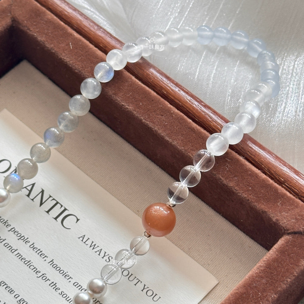 Moonstone Pearl Clear Quartz Jade Sunstone Bracelet
