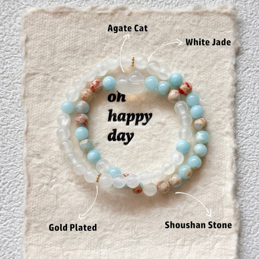 Agate and Jade Blue Cat Natral Stone Bracelet