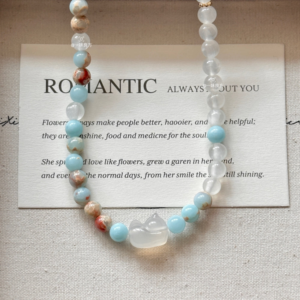 Agate and Jade Blue Cat Natral Stone Bracelet