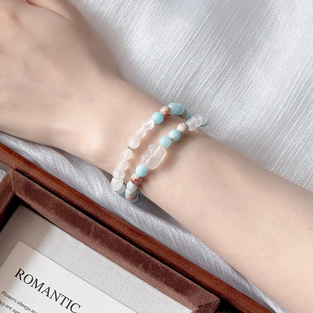 Agate and Jade Blue Cat Natral Stone Bracelet
