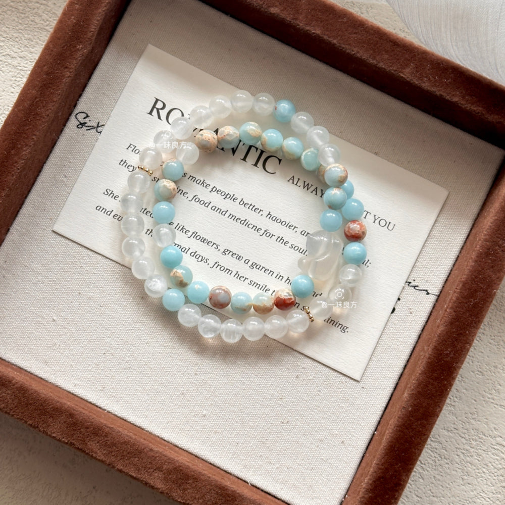 Agate and Jade Blue Cat Natral Stone Bracelet