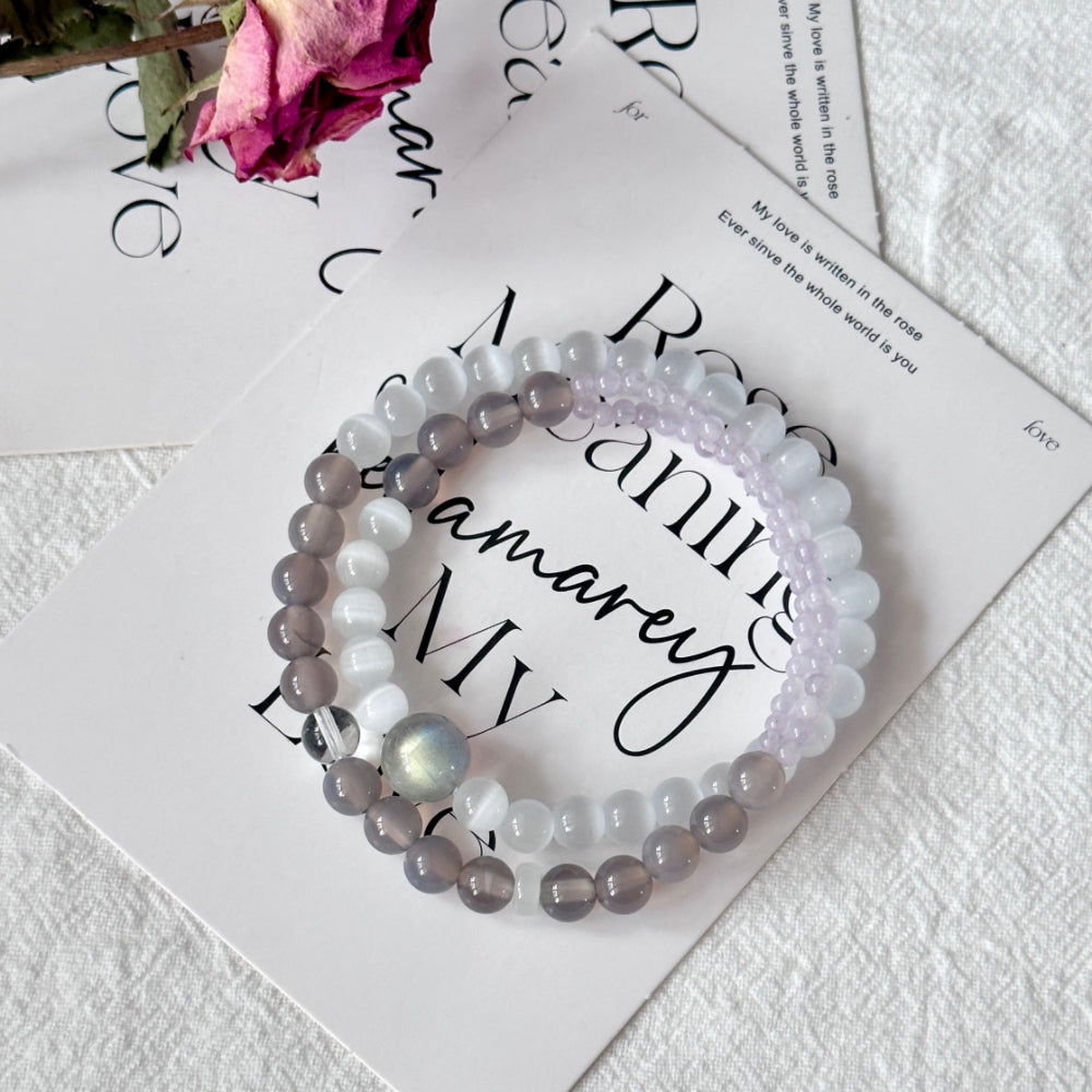 Moonstone,Clear Quartz,Jade,Agate Bracelet