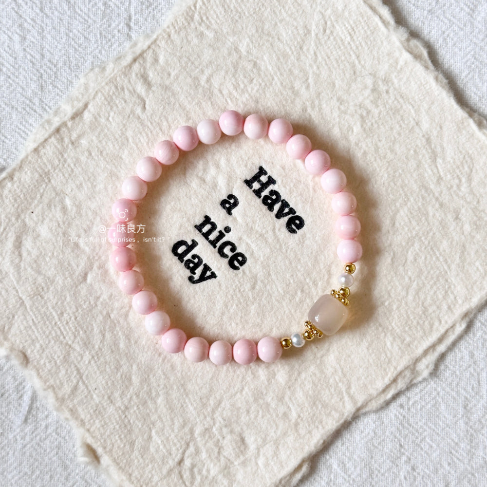 Pink Queen Conch,Agate Pearl Bracelet
