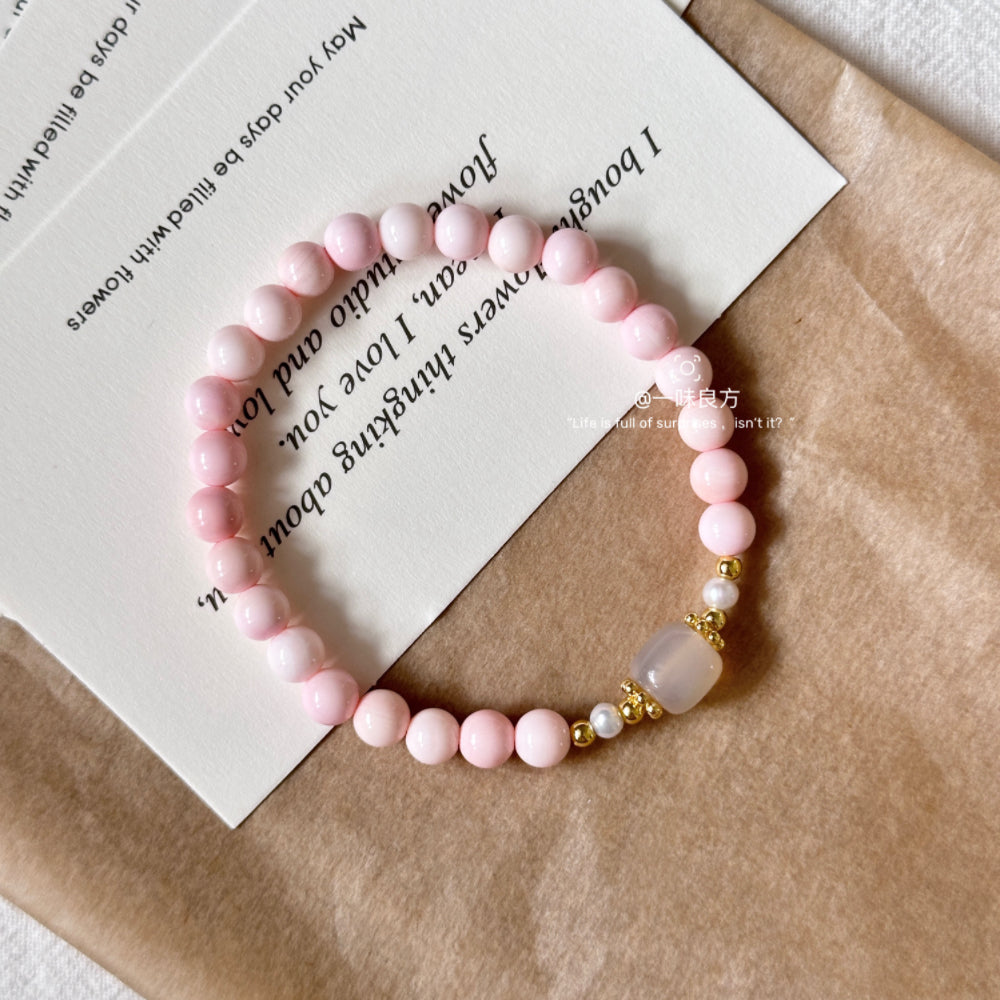 Pink Queen Conch,Agate Pearl Bracelet