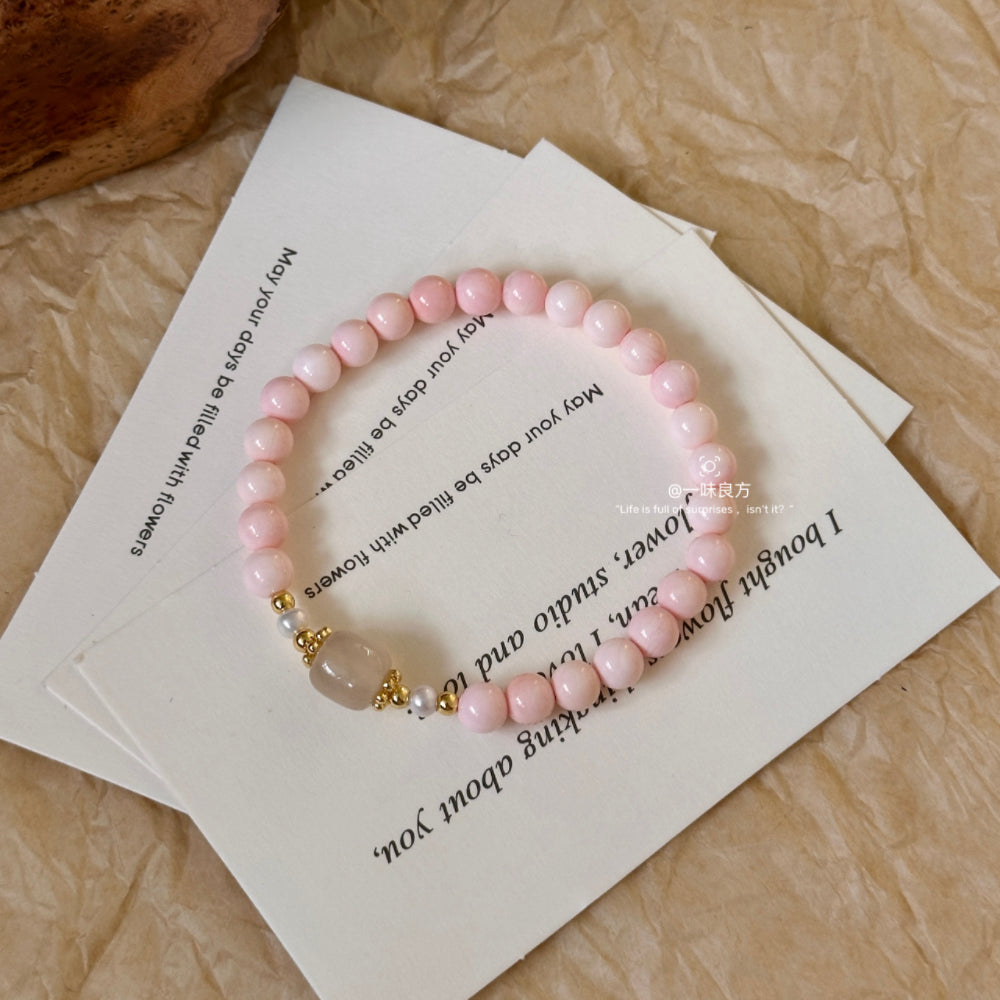 Pink Queen Conch,Agate Pearl Bracelet