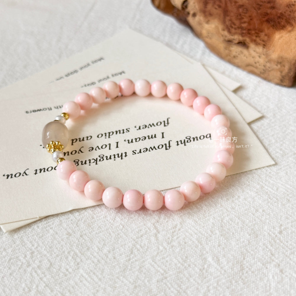 Pink Queen Conch,Agate Pearl Bracelet