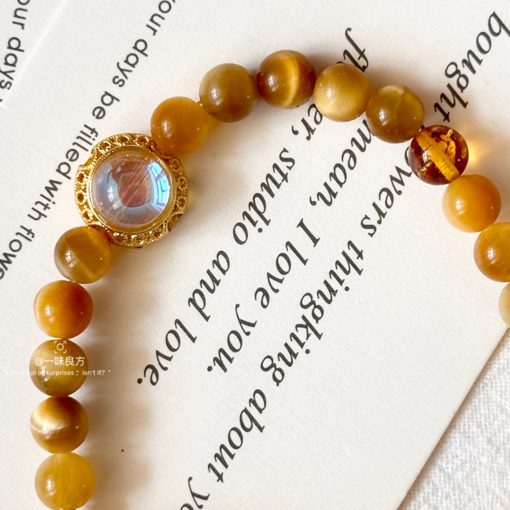 Tiger's Eye Stone,Floral Amber Bracelet