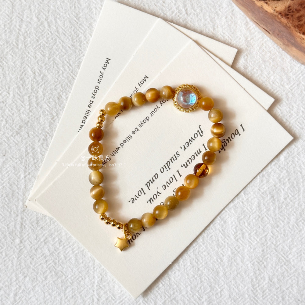 Tiger's Eye Stone,Floral Amber Bracelet