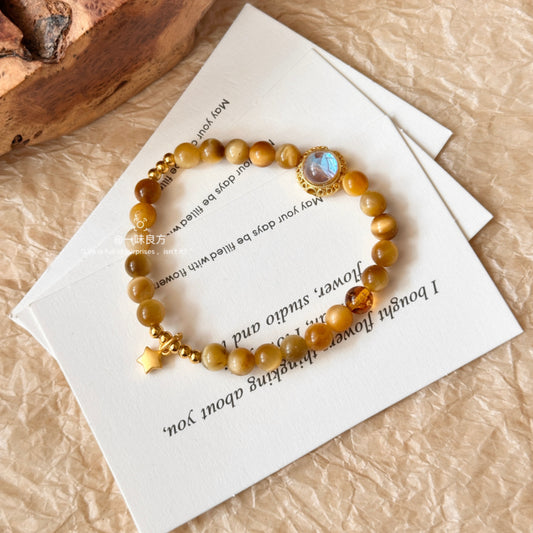 Tiger's Eye Stone,Floral Amber Bracelet