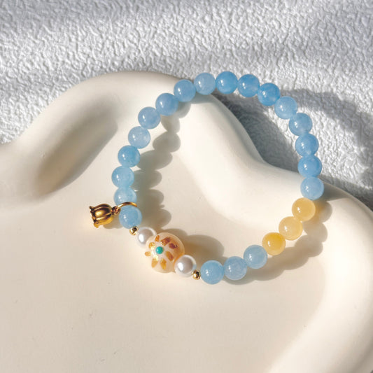Jade,Pearl,Blue Gemstone Bead Bracelet