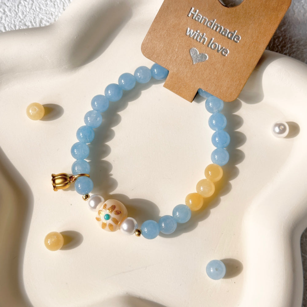 Jade,Pearl,Blue Gemstone Bead Bracelet