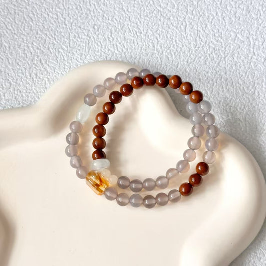 Agate,Sandalwood,Citrine Bracelet