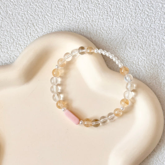 Pink Opal,Clear Quartz,Pearl Bracelet