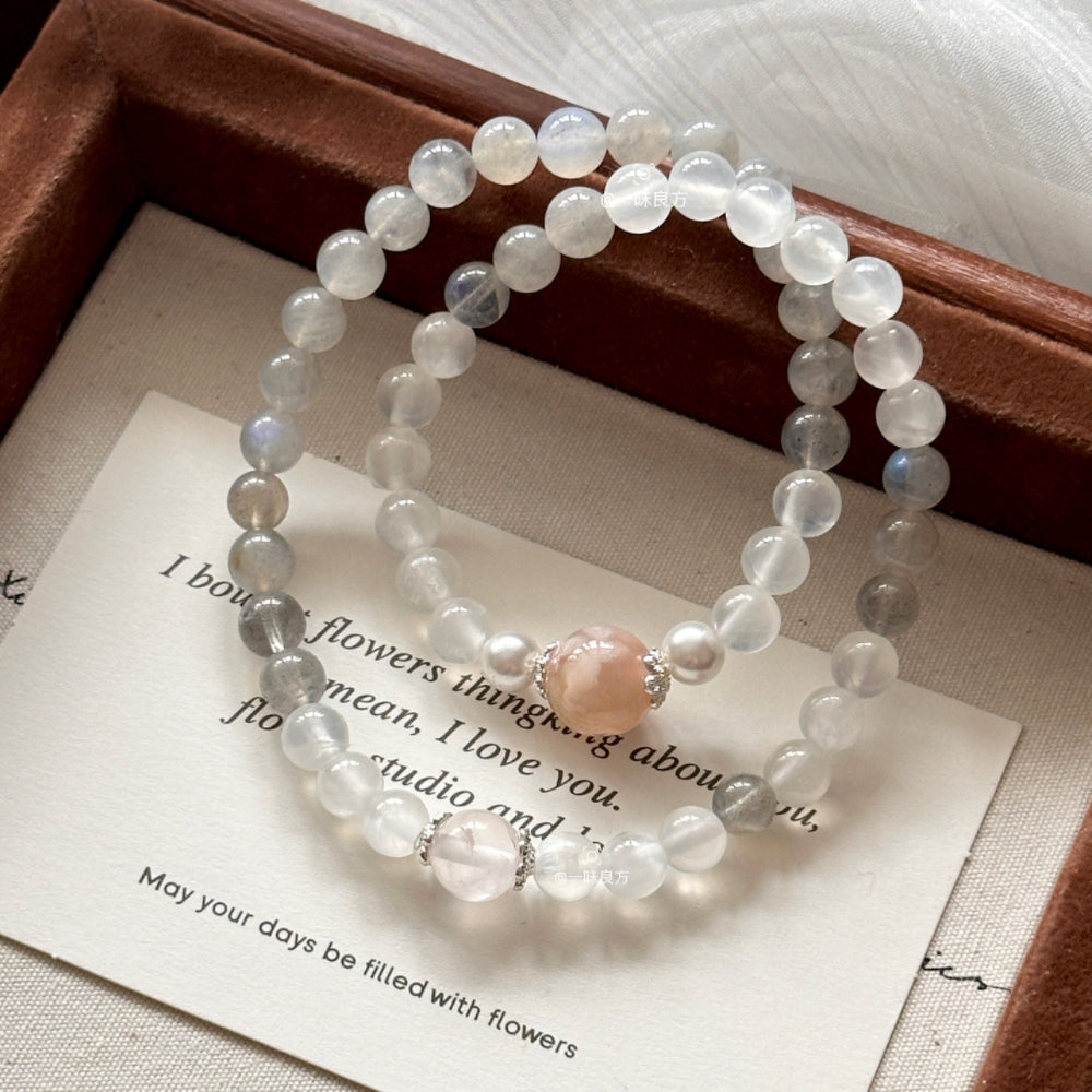 Moonstone,Agate,Rose Quartz Bracelet