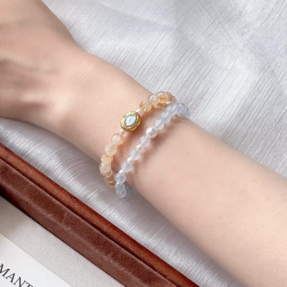 Citrine Blue Chalcedony Pearl Bracelet