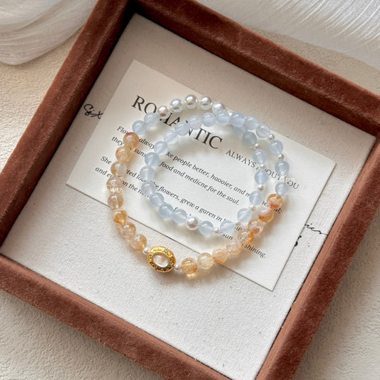 Citrine Blue Chalcedony Pearl Bracelet