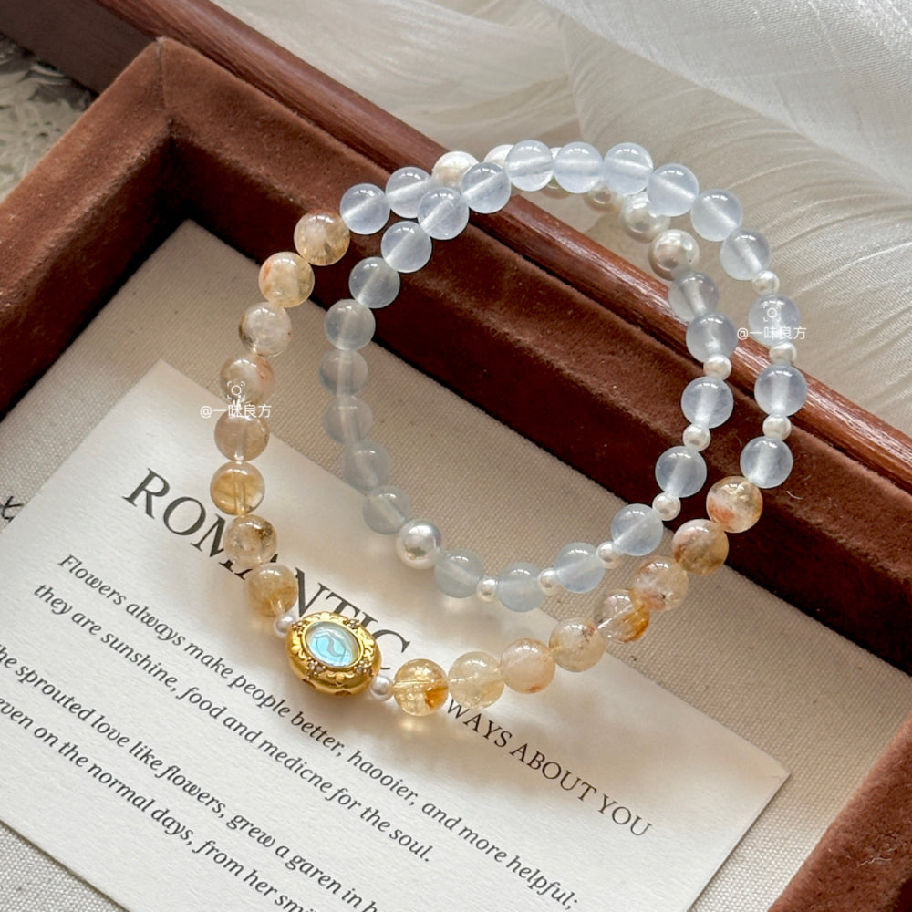 Citrine Blue Chalcedony Pearl Bracelet