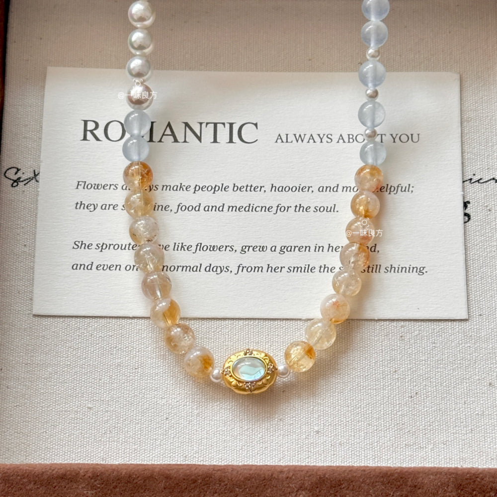 Citrine Blue Chalcedony Pearl Bracelet