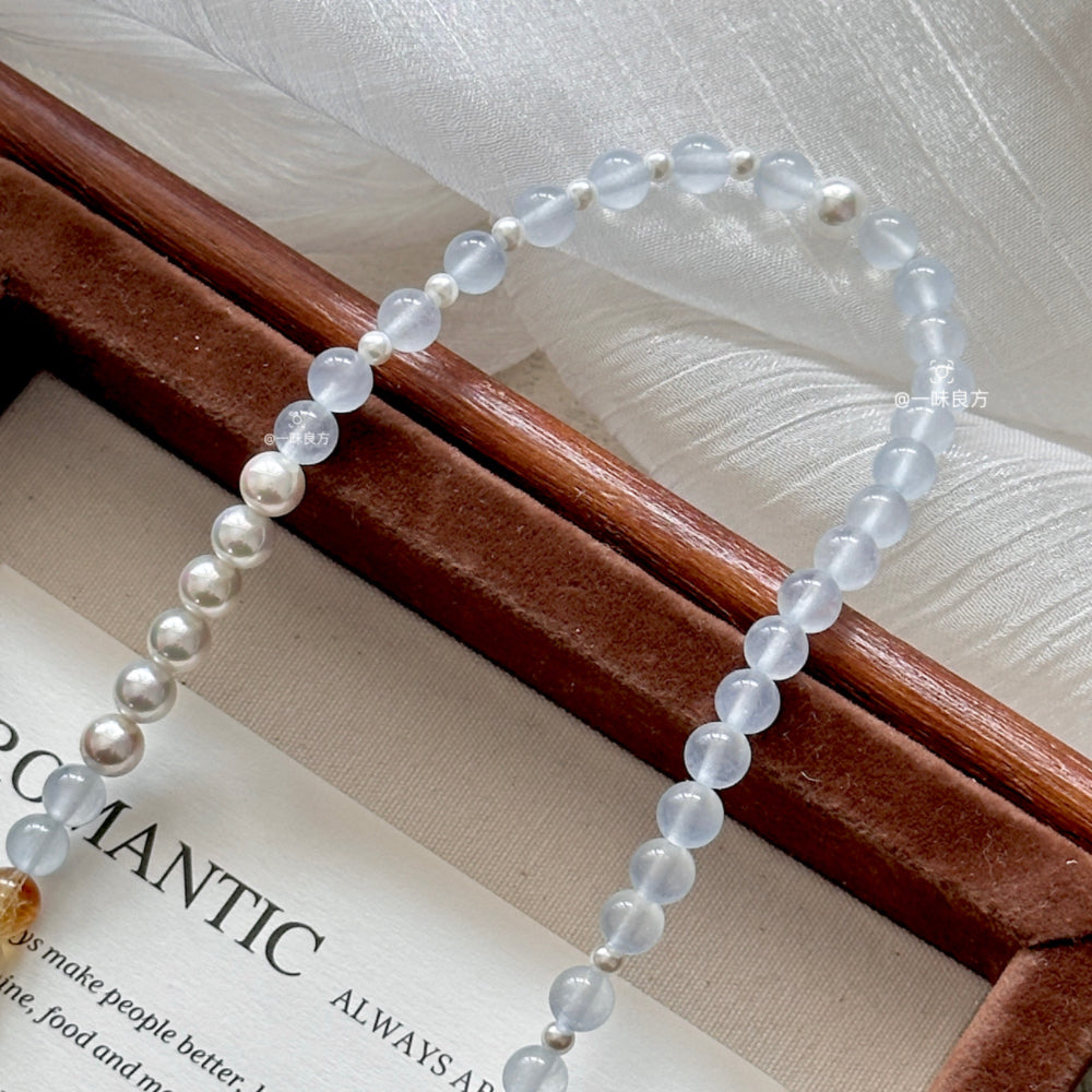 Citrine Blue Chalcedony Pearl Bracelet