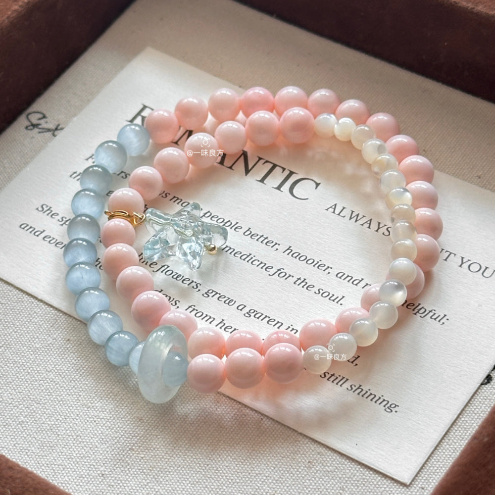 Pink Queen Conch Blue Star Bracelet