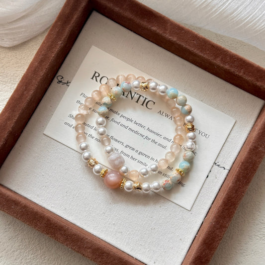 Sunstone,Pearl,Agate Natural Stone Bracelet