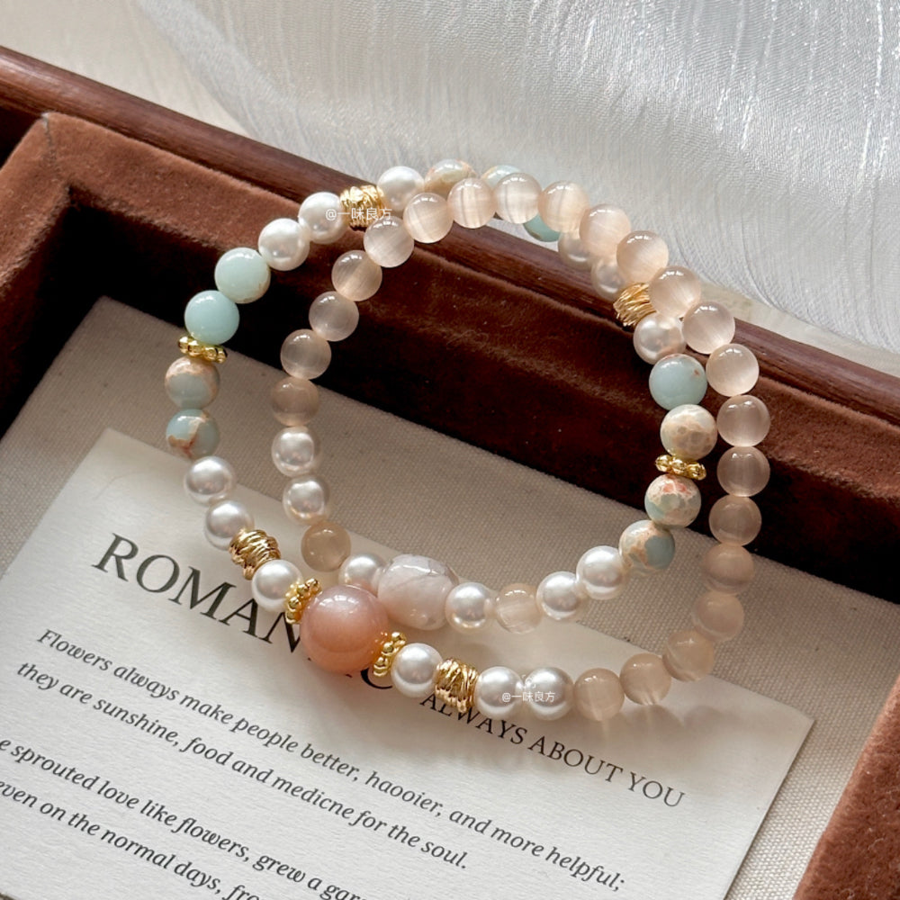 Sunstone,Pearl,Agate Natural Stone Bracelet