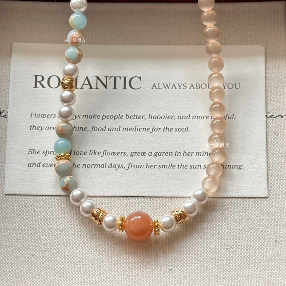 Sunstone,Pearl,Agate Natural Stone Bracelet