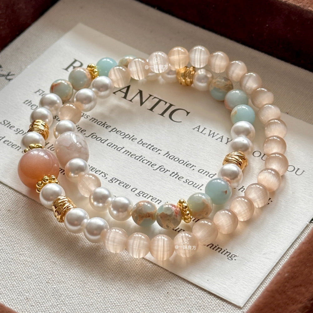 Sunstone,Pearl,Agate Natural Stone Bracelet