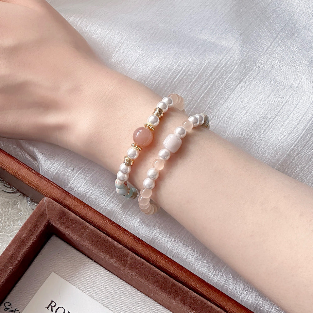 Sunstone,Pearl,Agate Natural Stone Bracelet