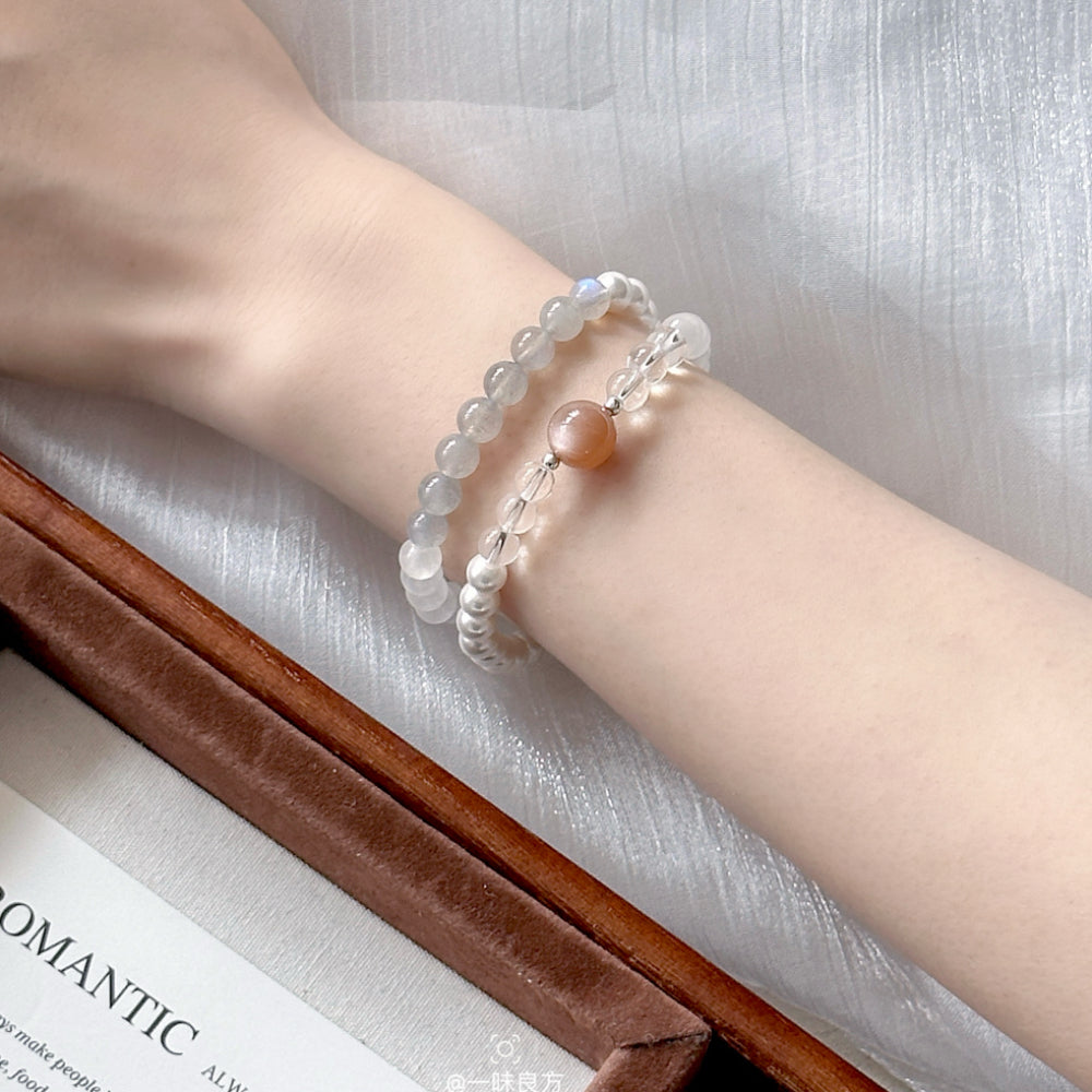Moonstone Pearl Clear Quartz Jade Sunstone Bracelet