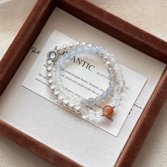 Moonstone Pearl Clear Quartz Jade Sunstone Bracelet