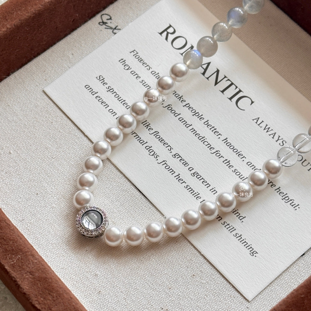 Moonstone Pearl Clear Quartz Jade Sunstone Bracelet