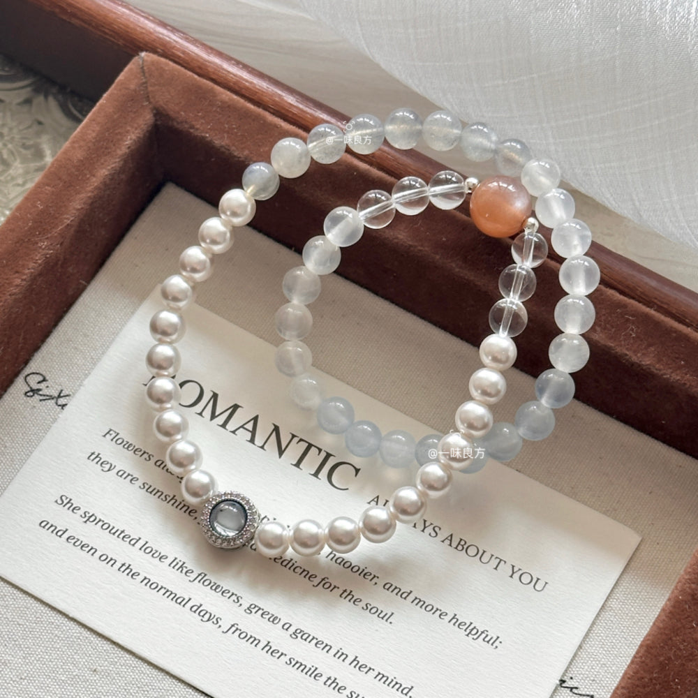 Moonstone Pearl Clear Quartz Jade Sunstone Bracelet