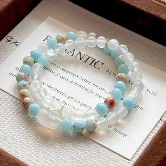 Agate and Jade Blue Cat Natral Stone Bracelet